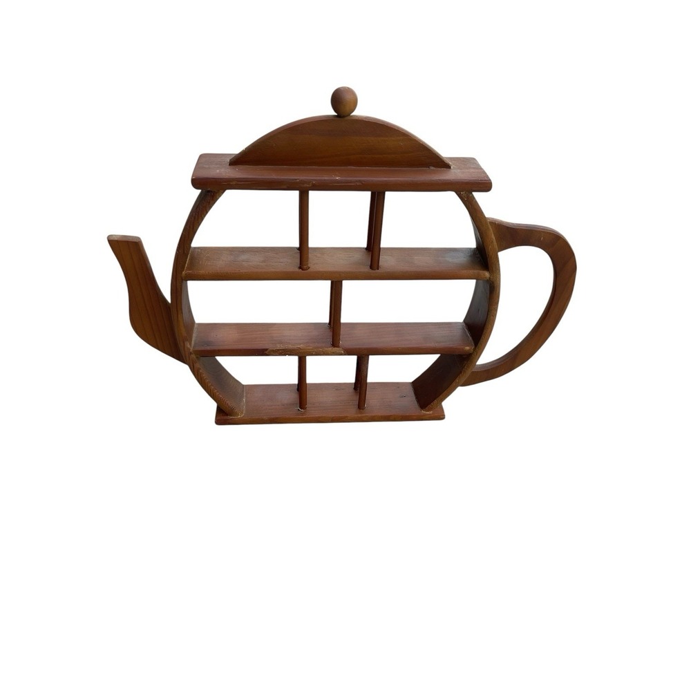 Vintage Wood Teapot Shaped Small Trinket Shelf Cottage Grandma Core Rare